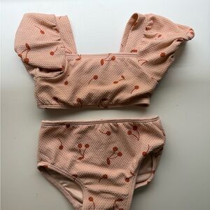 Quincy Mae Peach and Red Kids Swimwear Set